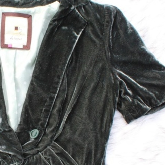 SOLD Anthro Elevenses Velvet Green Envy Blazer - Picture 3 of 8